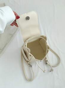 Mini Flap Backpack Drawstring Design Minimalist - Beige - View 7