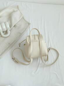 Mini Flap Backpack Drawstring Design Minimalist - Beige - View 8