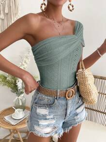 SHEIN VCAY Áo nữ Xù Tranh thêu màu trơn Boho - Màu xanh Bạc hà - Xem 3