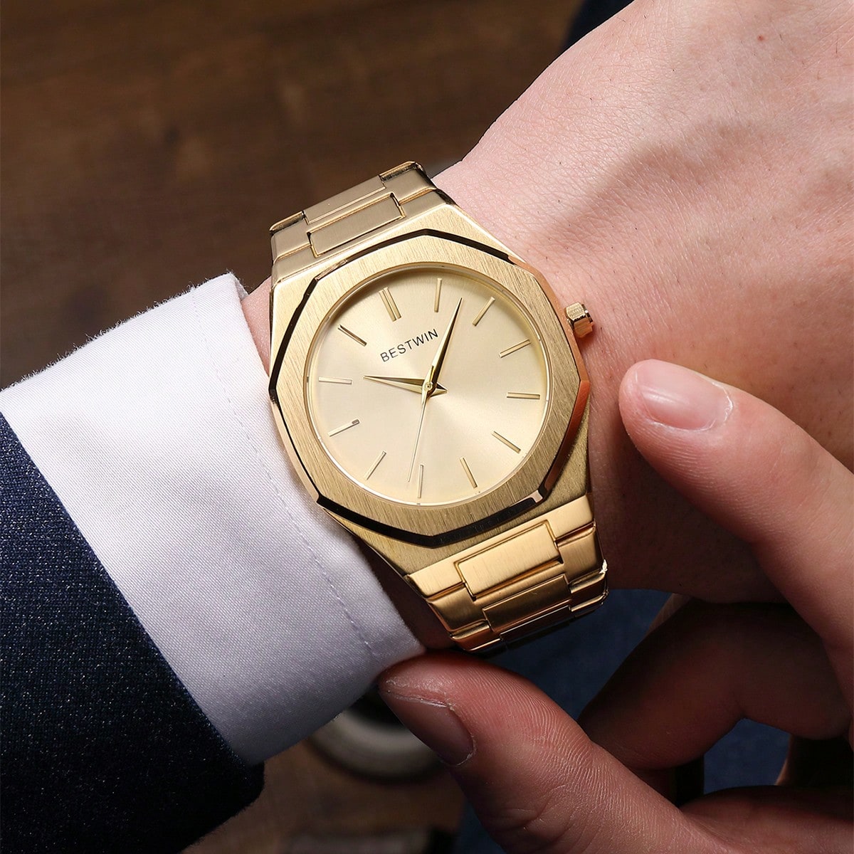 Montre à quartz pour homme à pointeur rond - Cadeau pour papa