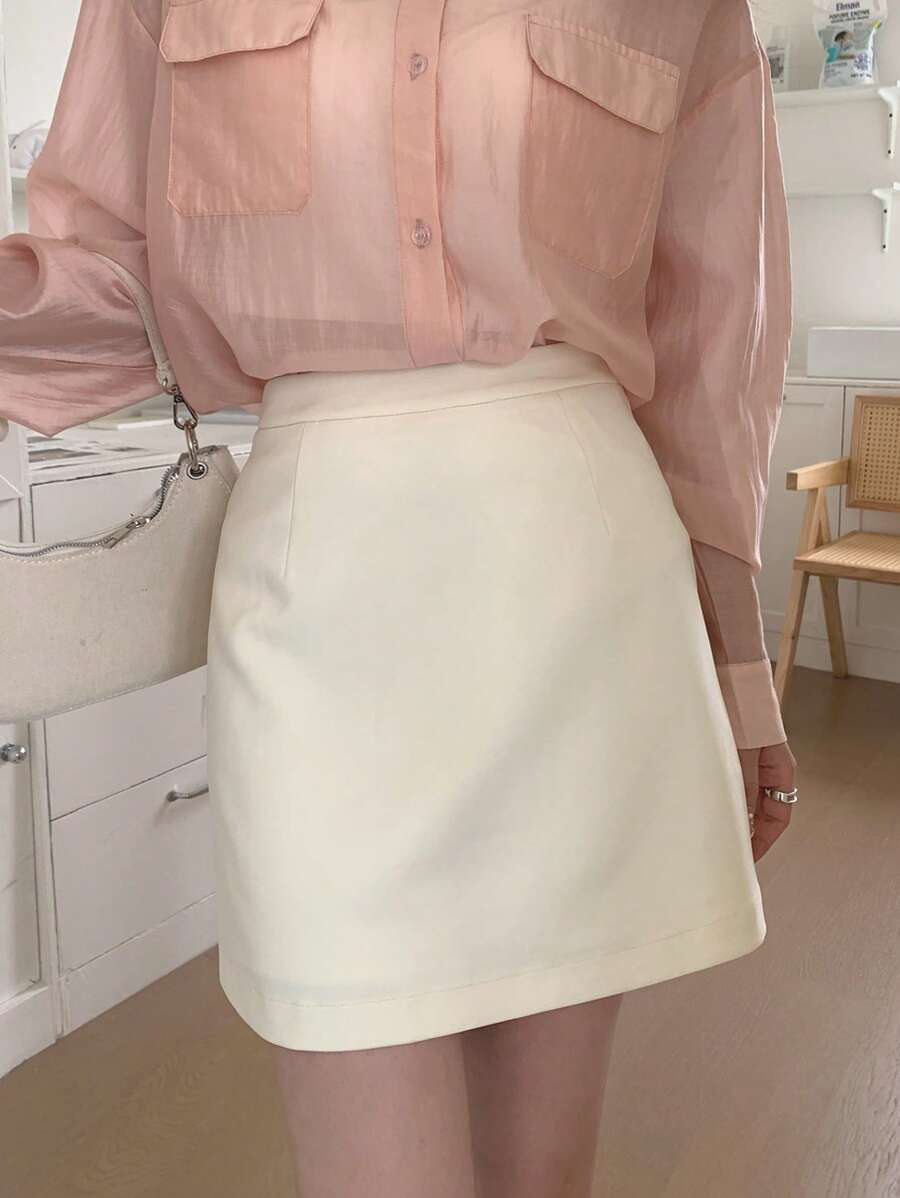 DAZY Váy nữ màu trơn Giải trí - Màu be - Xem 1