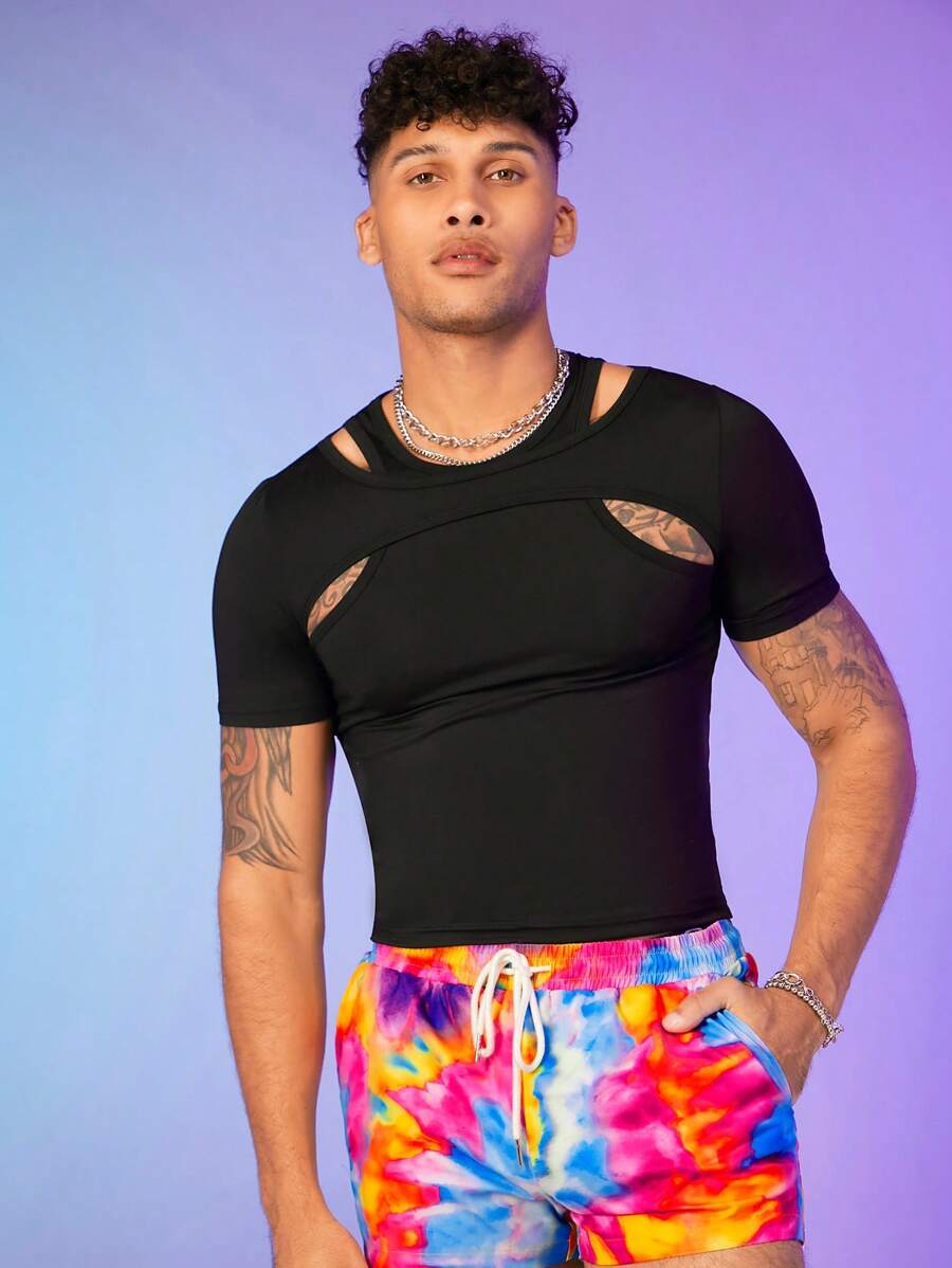 FeverCity Hombres Camiseta con abertura - Negro - Ver 1