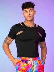 FeverCity Hombres Camiseta con abertura - Negro - Ver 4