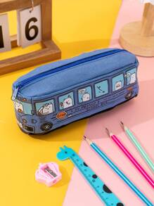1個創意卡通車設計大容量筆袋,適用於學生和上班族作為文具和禮品 - 藍色 - 查看 1
