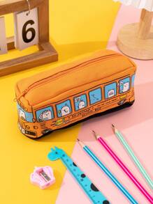1 Xe Buýt Thiết Kế Đồ Họa Hoạt Hình Túi Đựng Kích Thước Lớn, Hộp Bút Chì Dễ Thương Dành Cho Học Sinh, Văn Phòng - trái cam - Xem 1