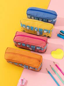 1個創意卡通車設計大容量筆袋,適用於學生和上班族作為文具和禮品 - 藍色 - 查看 5
