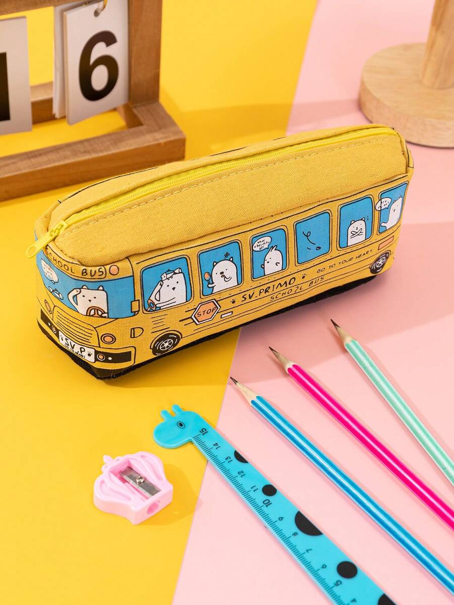 1個創意卡通汽車型大容量筆袋,適合學生和上班族,可作為禮物 - 黃色 - 查看 1