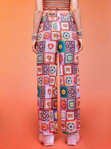 ROMWE Kawaii Pantalones de pierna ancha con retazo - Multicolor - Ver 2