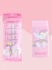 5入組卡通獨角獸圖案橡皮擦學生用可愛便攜式多功能鉛筆橡皮擦 - 粉色 - 查看 1