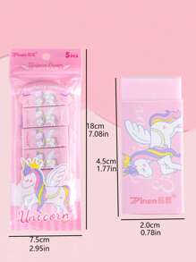 5入組卡通獨角獸圖案橡皮擦學生用可愛便攜式多功能鉛筆橡皮擦 - 粉色 - 查看 6