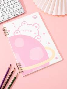 Cartoon Cute Non-cutting Hand Ring Binder Portable Notebook, Bear Design, 1pc - Pink - View 1