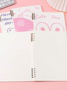 Cartoon Cute Non-cutting Hand Ring Binder Portable Notebook, Bear Design, 1pc - Pink - View 2
