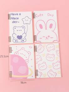 Cartoon Cute Non-cutting Hand Ring Binder Portable Notebook, Bear Design, 1pc - Pink - View 3