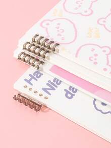 Cartoon Cute Non-cutting Hand Ring Binder Portable Notebook, Bear Design, 1pc - Pink - View 4