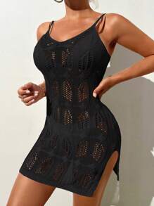 Swim Vcay 鏤空高開叉罩衫洋裝不附比基尼 - 黑色 - 查看 3