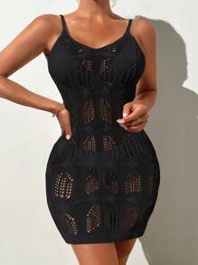 Swim Vcay 鏤空高開叉罩衫洋裝不附比基尼 - 黑色 - 查看 4