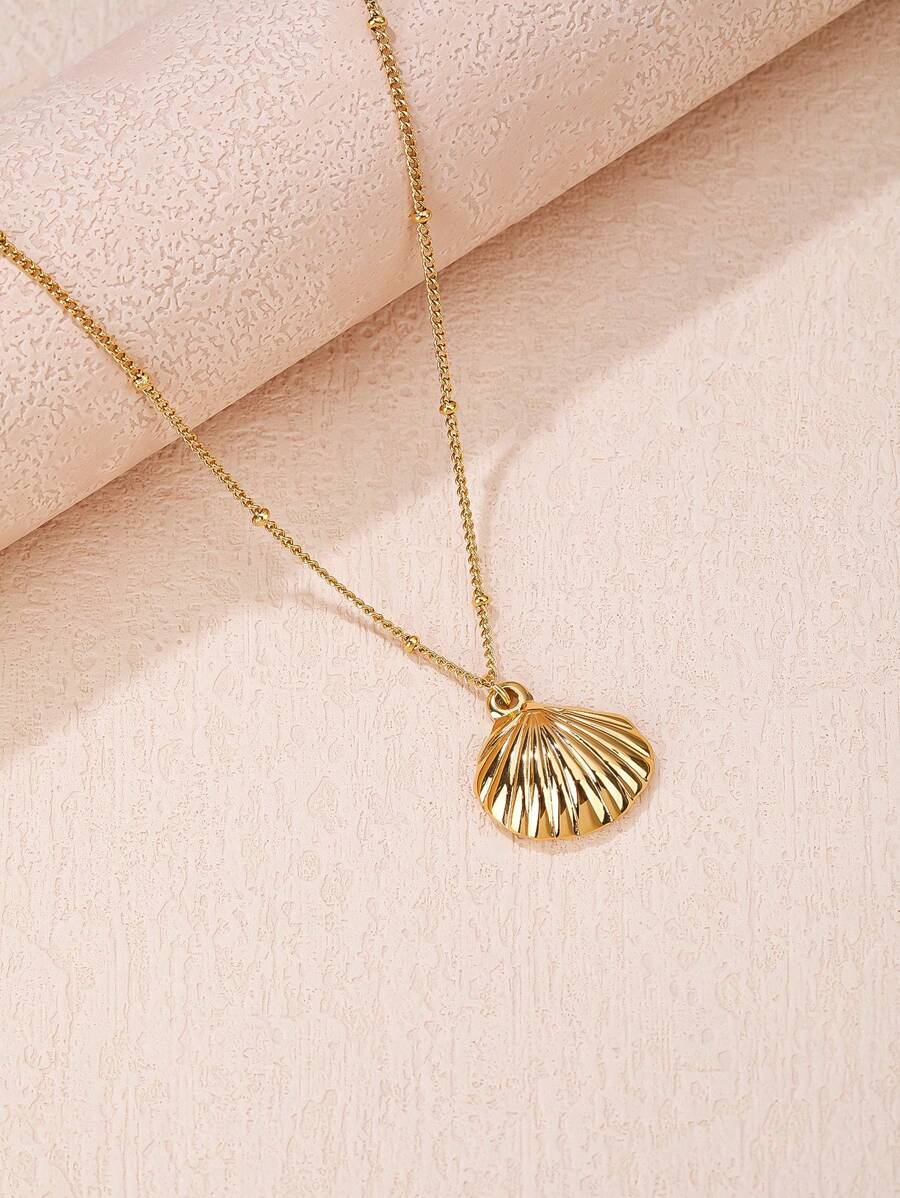 1入組波西米亞不銹鋼貝殼吊墜項鍊適合女士適用於禮品 - 金黃色 - 查看 1