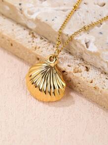 1入組波西米亞不銹鋼貝殼吊墜項鍊適合女士適用於禮品 - 金黃色 - 查看 2