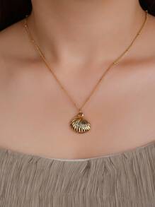 1入組波西米亞不銹鋼貝殼吊墜項鍊適合女士適用於禮品 - 金黃色 - 查看 4
