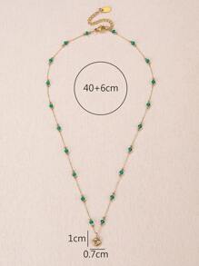 1入組復古不銹鋼珠子裝飾貝殼吊墜項鍊適合女士適用於禮品 - 彩色 - 查看 7