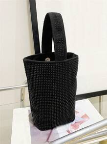 迷你水桶包鉚釘裝飾黑色尼龍 - 黑色 - 查看 1