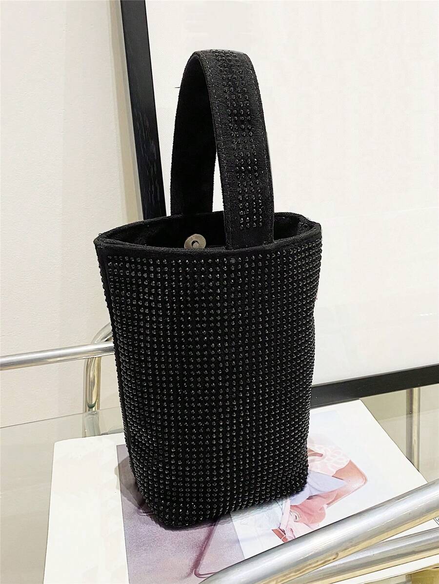 迷你水桶包鉚釘裝飾黑色尼龍 - 黑色 - 查看 1
