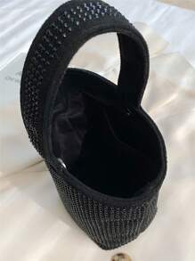 迷你水桶包鉚釘裝飾黑色尼龍 - 黑色 - 查看 3