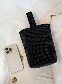 迷你水桶包鉚釘裝飾黑色尼龍 - 黑色 - 查看 4