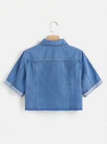 SHEIN EZwear 大碼翻蓋口袋短款牛仔夾克 - 中等水洗藍 - 查看 2