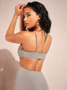 Silquee Solid Cut Out Waist Cami Bodycon Dress - Grey - View 3
