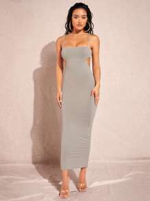 Silquee Solid Cut Out Waist Cami Bodycon Dress - Grey - View 4