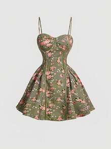 SHEIN MOD Allover Floral Print Bustier Cami Dress - Multicolor - View 1