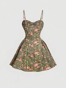 SHEIN MOD Allover Floral Print Bustier Cami Dress - Multicolor - View 2