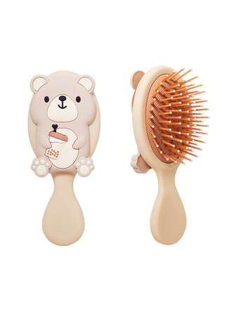 1入熊貓造型按摩髮刷梳，隨機顏色