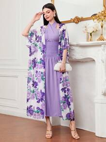 Modelyn Floral Print Batwing Sleeve Coat & Dress