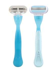 極簡風格手動頭髮1入組頭髮剃鬚刀架和8入組替換頭適合女士 - 藍色 - 查看 2