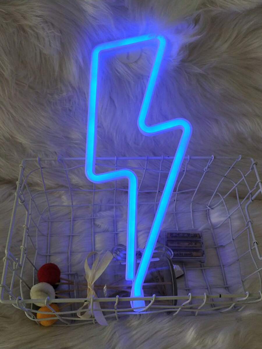 1 pieza Letrero de neón LED de plástico neón creativo rayo diseño para regalo - Azul - Ver 1