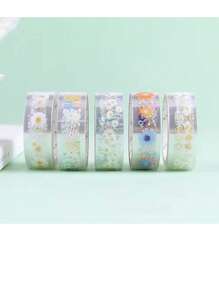 5卷雛菊和花卉印花美紋紙膠帶用於DIY手冊裝飾簡單多用途和紙膠帶 - 彩色 - 查看 1