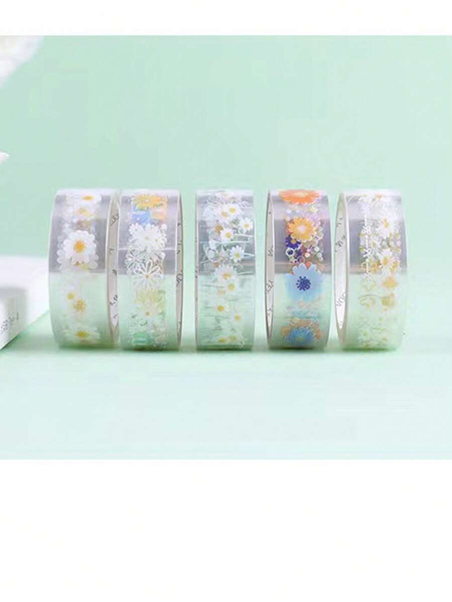 5卷雛菊和花卉印花美紋紙膠帶用於DIY手冊裝飾簡單多用途和紙膠帶 - 彩色 - 查看 1