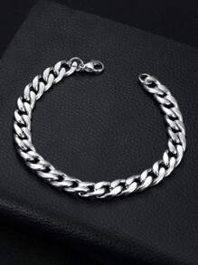 1入組嘻哈不銹鋼簡約鍊式手鍊女式男式日常裝飾時尚外觀時尚朋克流行 - 銀色 - 查看 1