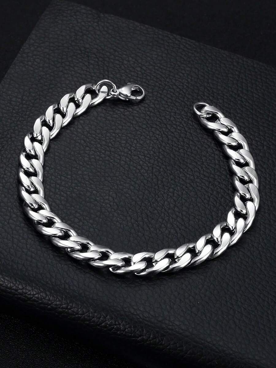 1入組嘻哈不銹鋼簡約鍊式手鍊女式男式日常裝飾時尚外觀時尚朋克流行 - 銀色 - 查看 1