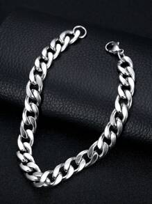 1入組嘻哈不銹鋼簡約鍊式手鍊女式男式日常裝飾時尚外觀時尚朋克流行 - 銀色 - 查看 2