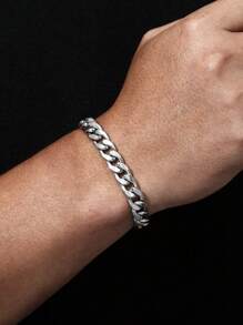 1入組嘻哈不銹鋼簡約鍊式手鍊女式男式日常裝飾時尚外觀時尚朋克流行 - 銀色 - 查看 4