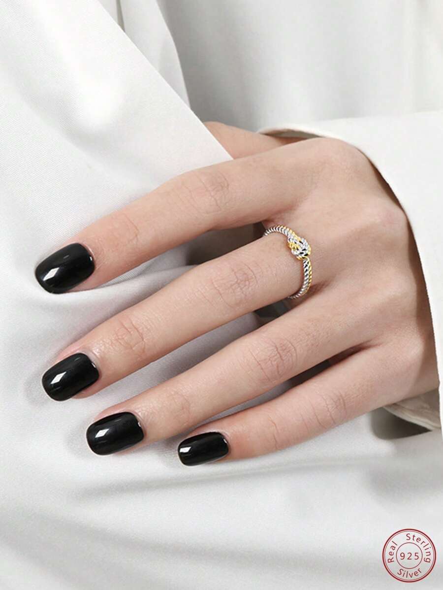 Nhẫn Bạc Thời Trang Hai Tông Màu Trang Trí Nút Thắt Cho Nữ Để Trang Trí Hàng Ngày - Vàng - Xem 1