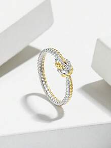 Nhẫn Bạc Thời Trang Hai Tông Màu Trang Trí Nút Thắt Cho Nữ Để Trang Trí Hàng Ngày - Vàng - Xem 2
