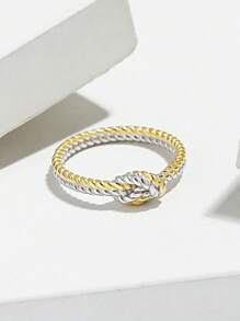Nhẫn Bạc Thời Trang Hai Tông Màu Trang Trí Nút Thắt Cho Nữ Để Trang Trí Hàng Ngày - Vàng - Xem 4