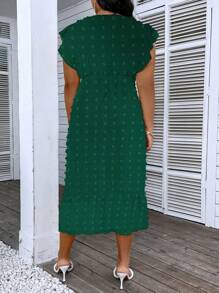 Breezaya Vestido de lunares de manga mariposa bajo con fruncido - Verde Oscuro - Ver 2