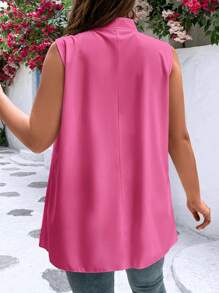 SHEIN VCAY Camisa sin manga unicolor con botón delantero - Rosa Fucsia - Ver 2