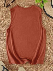 SHEIN LUNE Mountain & Slogan Graphic Tank Top - Burnt Orange - View 2