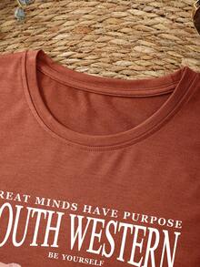 SHEIN LUNE Mountain & Slogan Graphic Tank Top - Burnt Orange - View 3